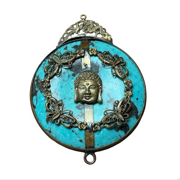 The Unbranded Brand Jewelry - Rare Turquoise Pendant with Buddha and Butterfly Accents